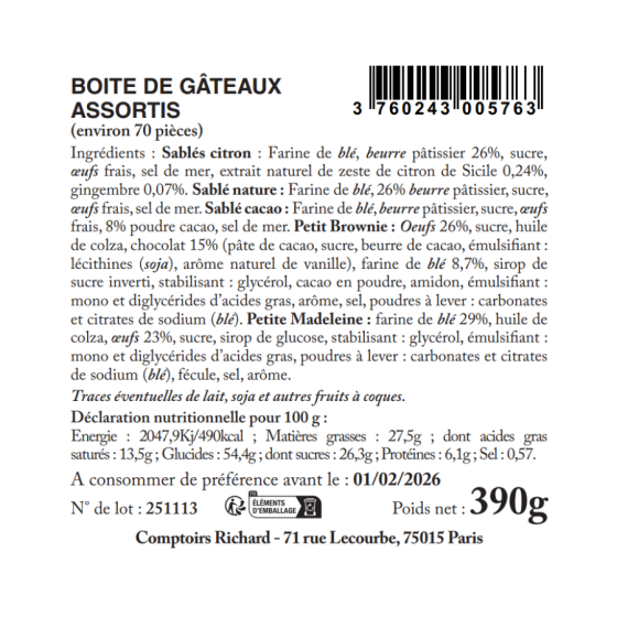 Boîte gourmande garnie de biscuits 390g