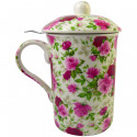 Tisanière avec filtre et couvercle motif roses
