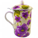 Tisanière avec filtre et couvercle motif pensées violettes