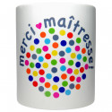 Mug en céramique à pois multicolores Merci Maîtresse