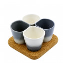 Coffret 4 gobelets à café en céramique gris + support en liège