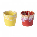 Lot de 2 gobelets en grès rouge et jaune 9cl